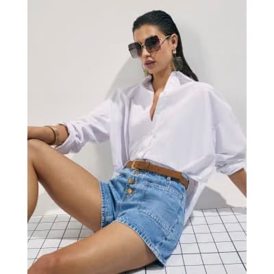 Blue Pocket Front Button Up Denim Shorts