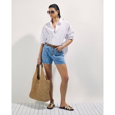 Blue Pocket Front Button Up Denim Shorts