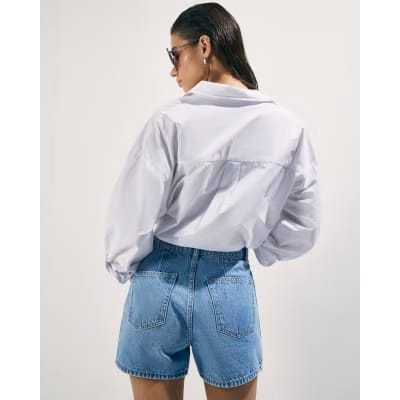 Blue Pocket Front Button Up Denim Shorts