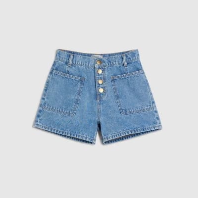 Blue Pocket Front Button Up Denim Shorts