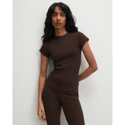 Brown Cotton Fitted Top