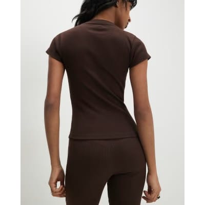 Brown Cotton Fitted Top