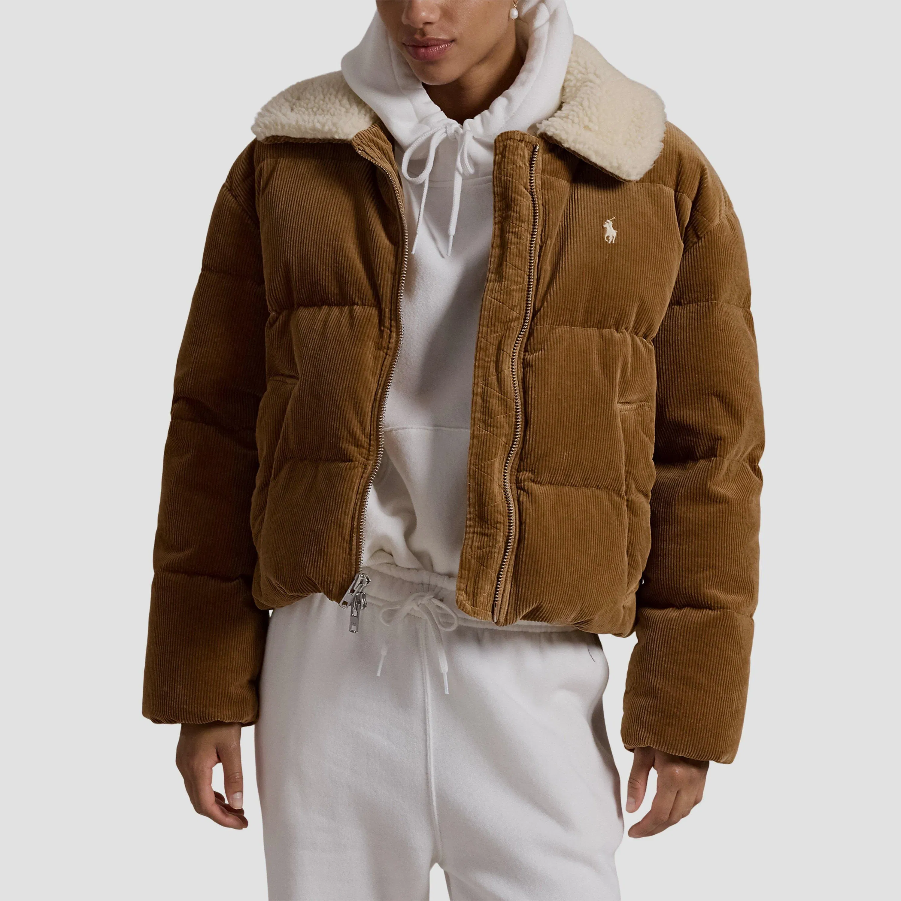 Quilted Corduroy Down Long Sleeve Short Puffer Jacket