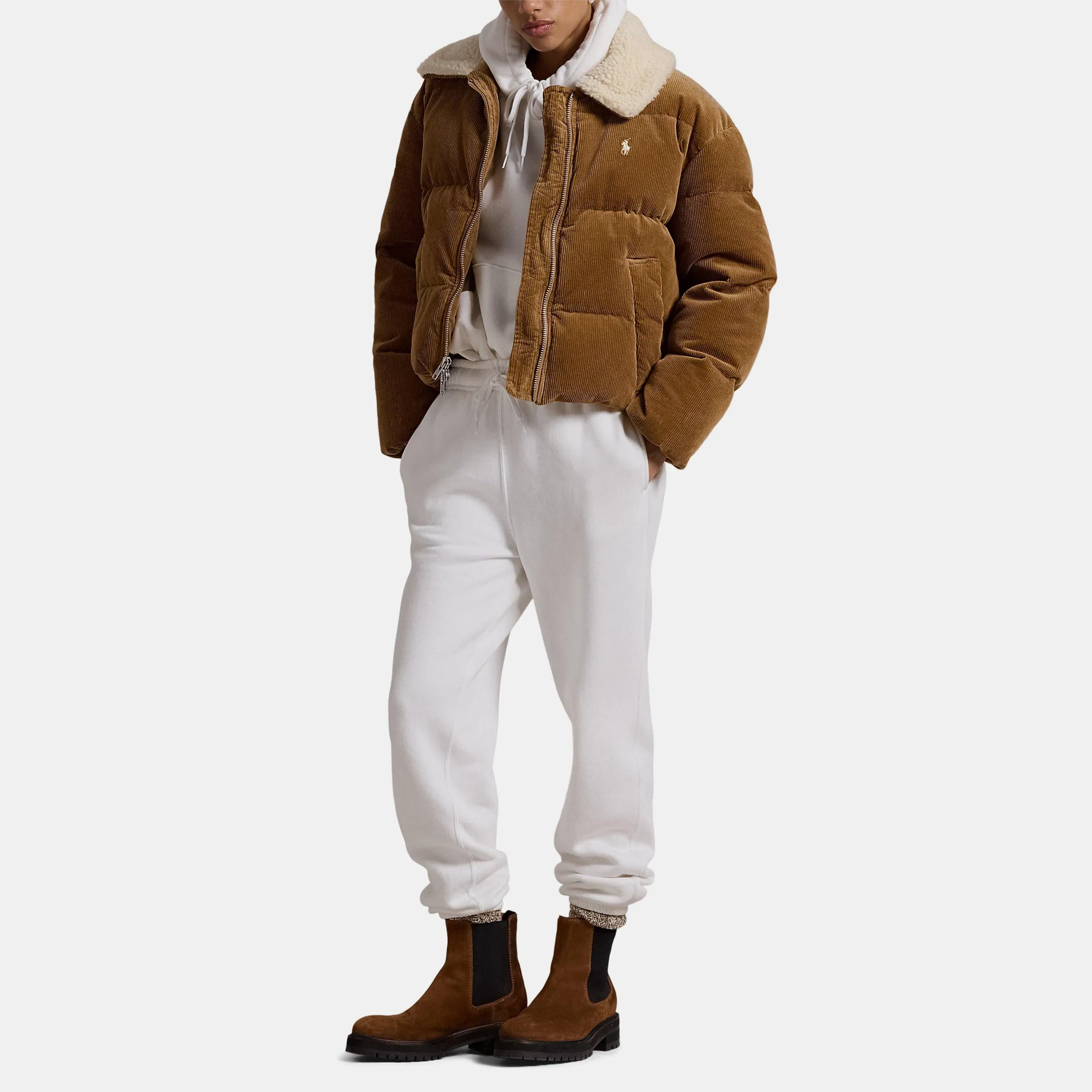 Quilted Corduroy Down Long Sleeve Short Puffer Jacket