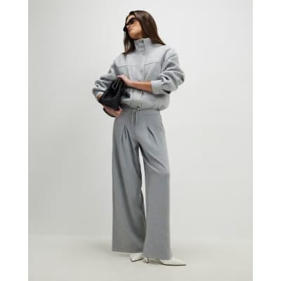 Grey Drawstring Wide Leg Trousers