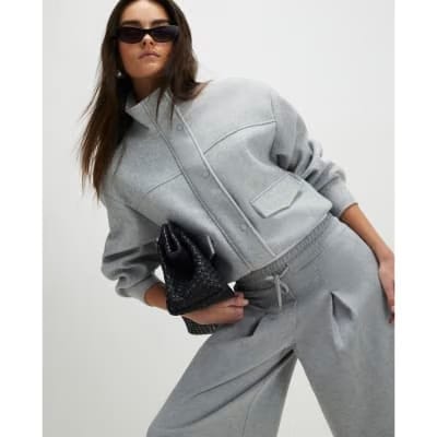 Grey Drawstring Wide Leg Trousers