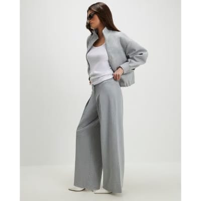 Grey Drawstring Wide Leg Trousers