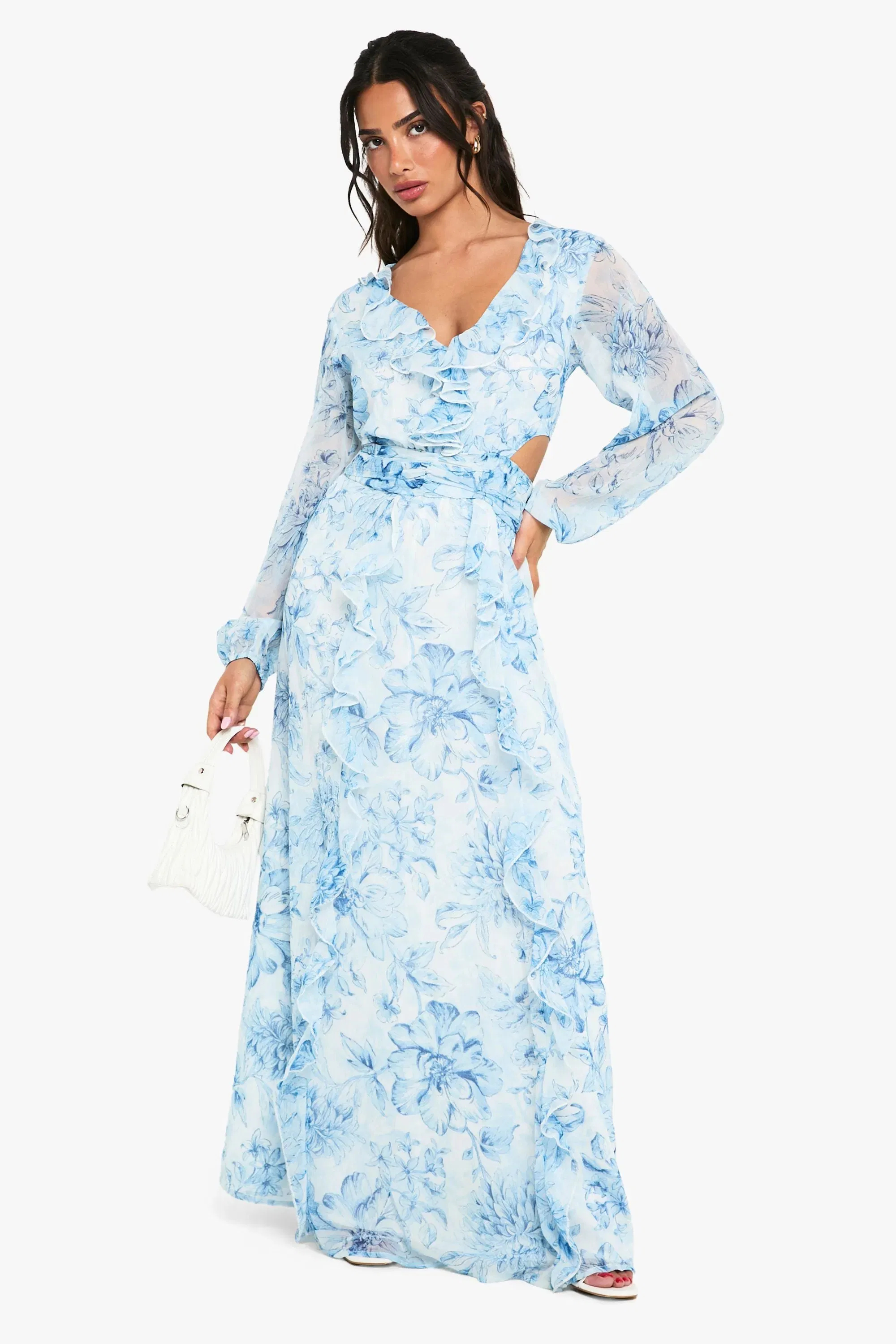 Petite Floral Chiffon Volume Sleeve Maxi dress
