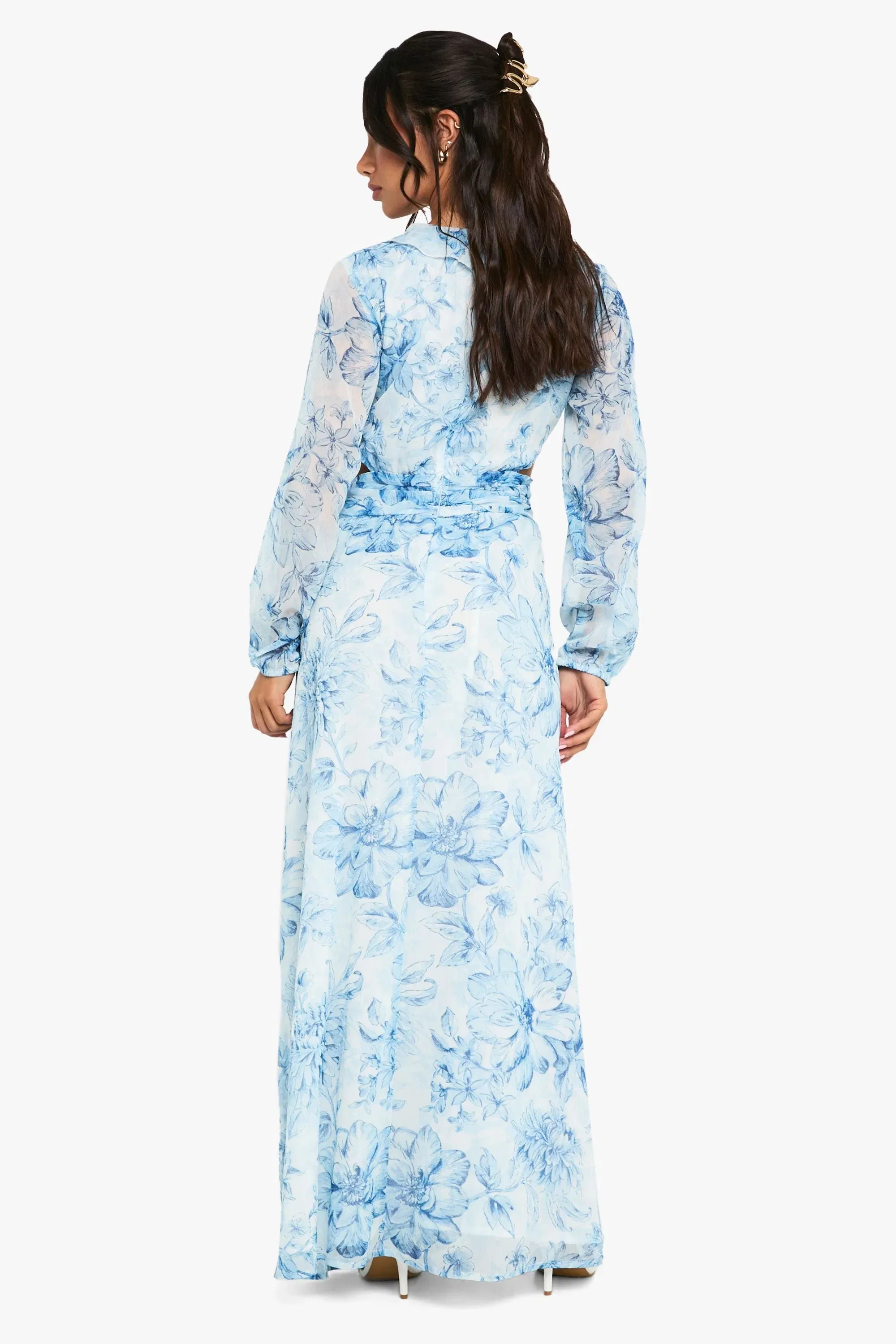 Petite Floral Chiffon Volume Sleeve Maxi dress