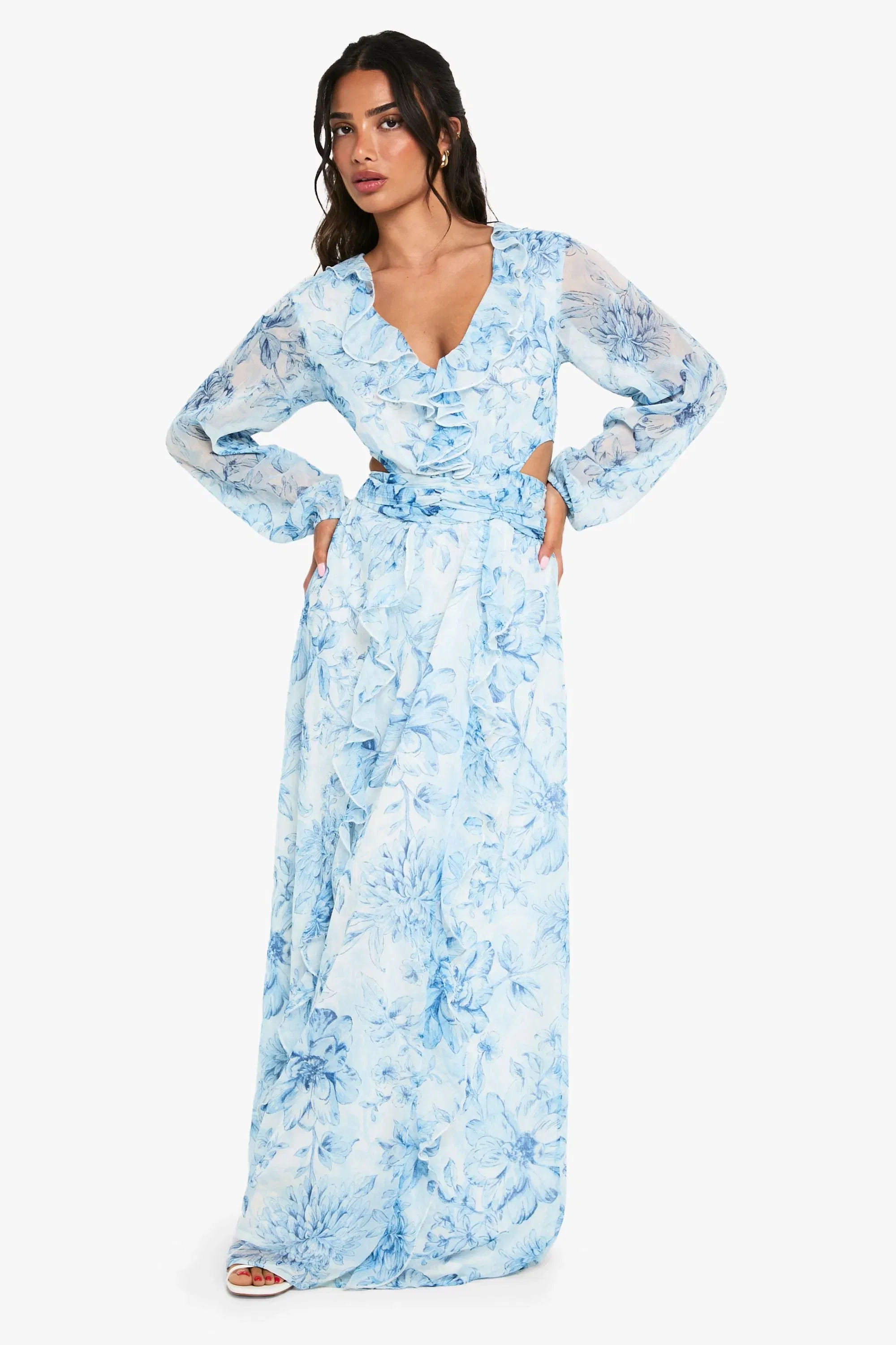 Petite Floral Chiffon Volume Sleeve Maxi dress