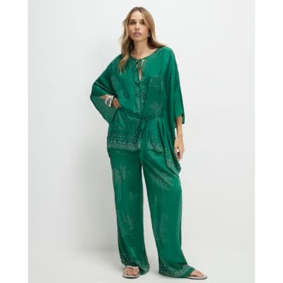 Green Embellished Kimono Top