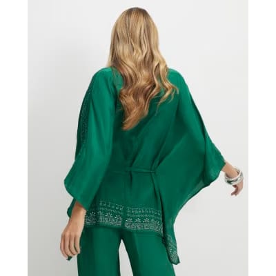 Green Embellished Kimono Top