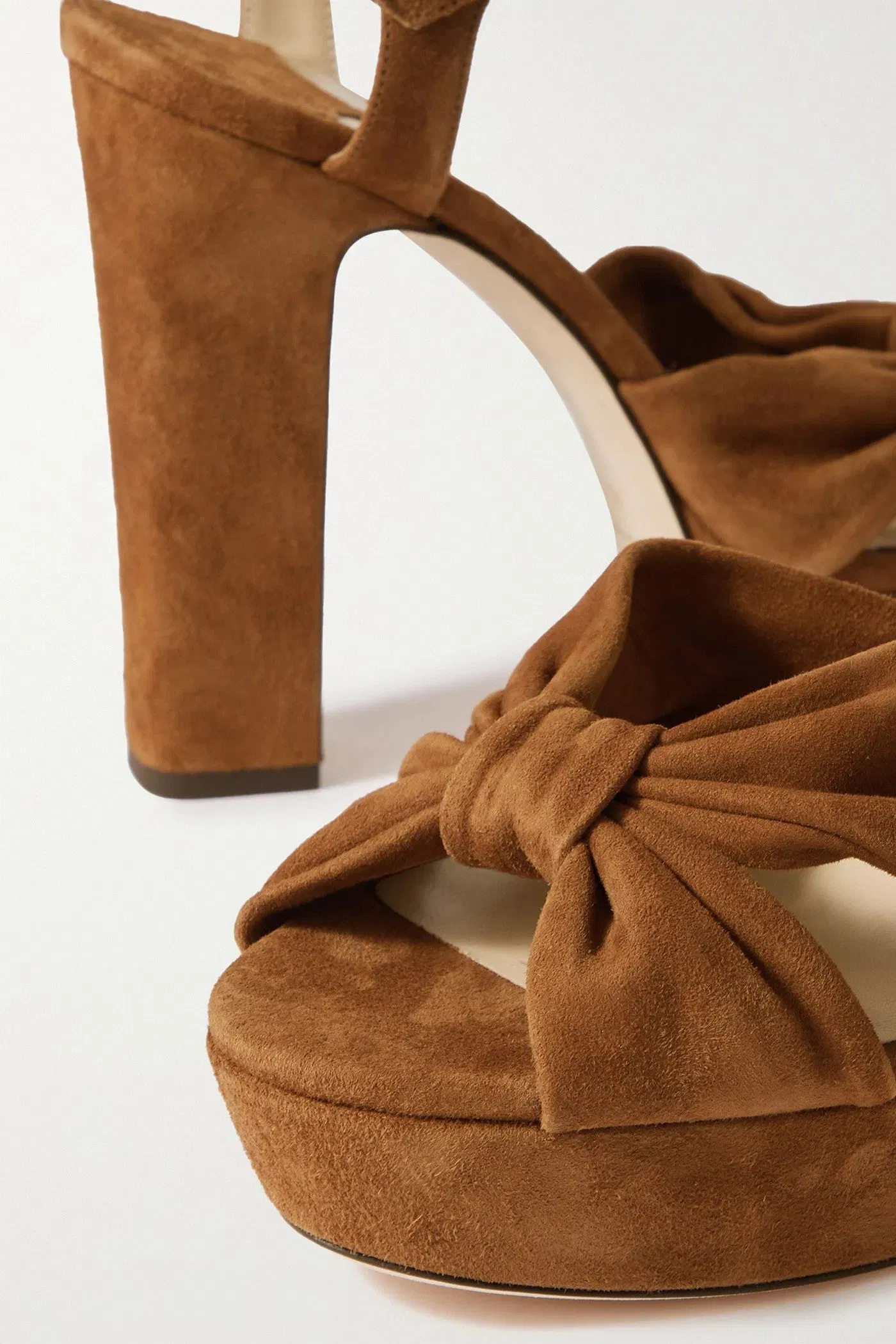 Jimmy Choo Heloise 120 Knotted Suede Platform Sandals Light Brown Women's