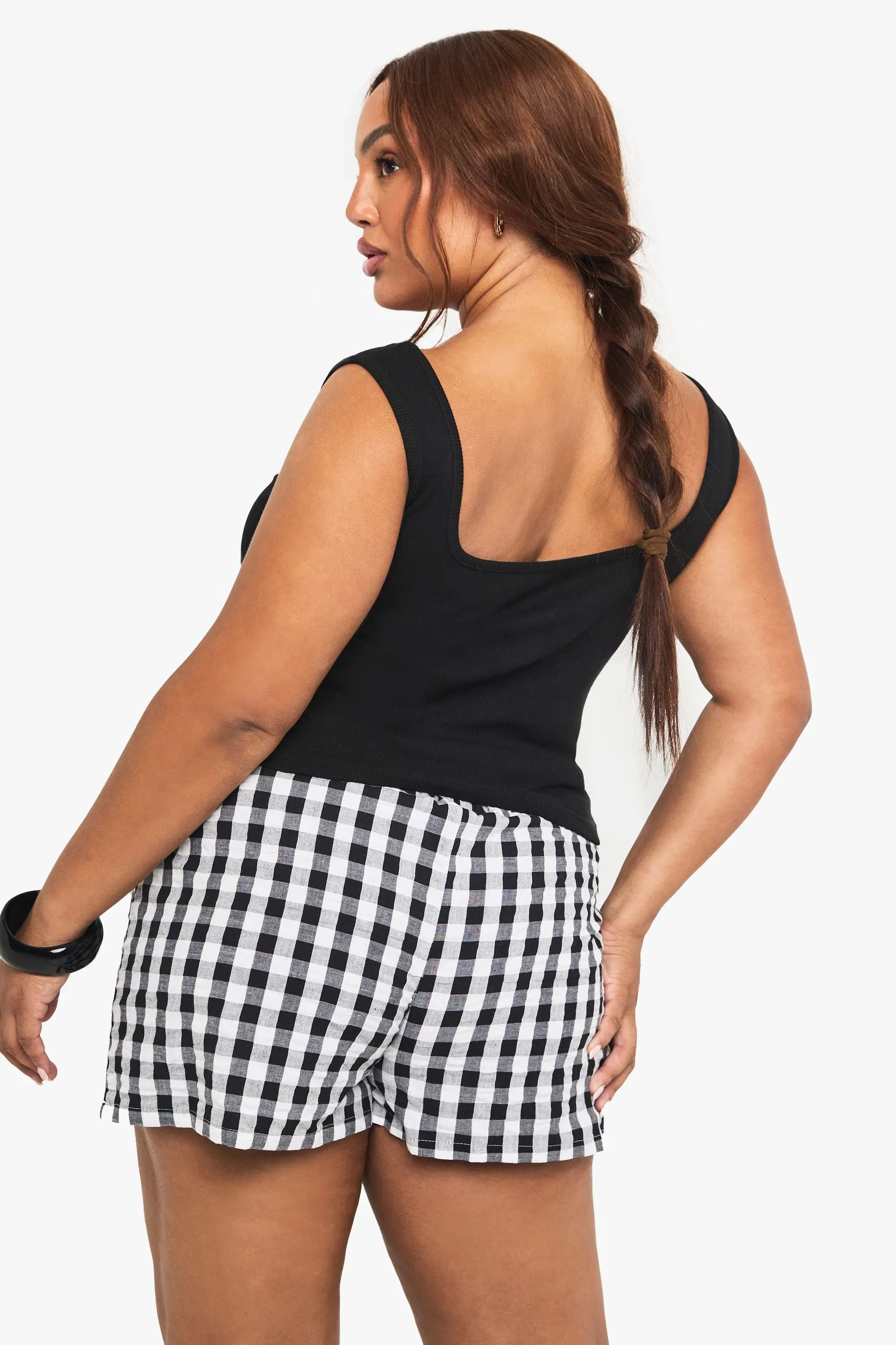 Plus Rib Button Through Square Neck Top