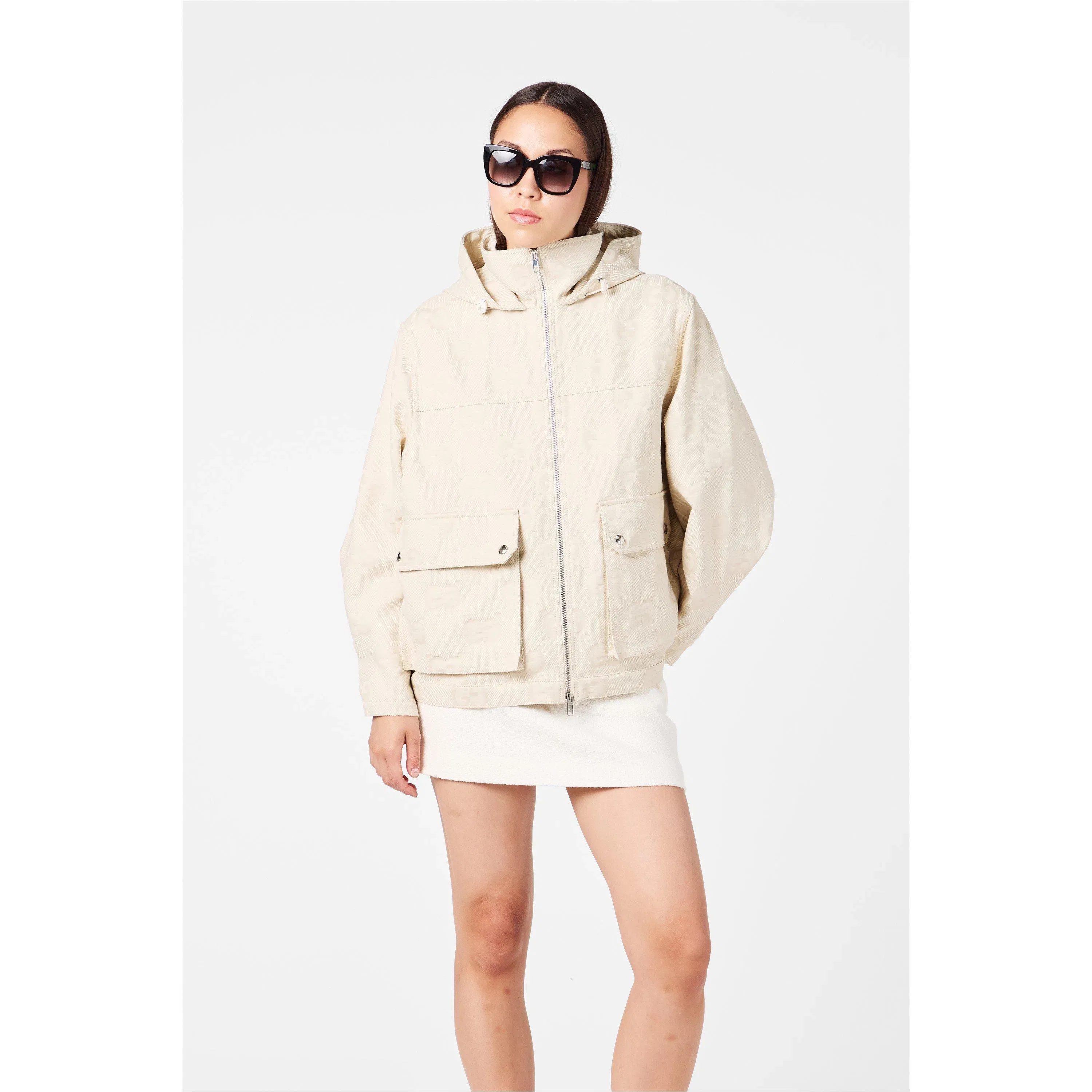 Jumbo GG Canvas Cotton Long Sleeve Mid-Length Hooded Rain Anorak