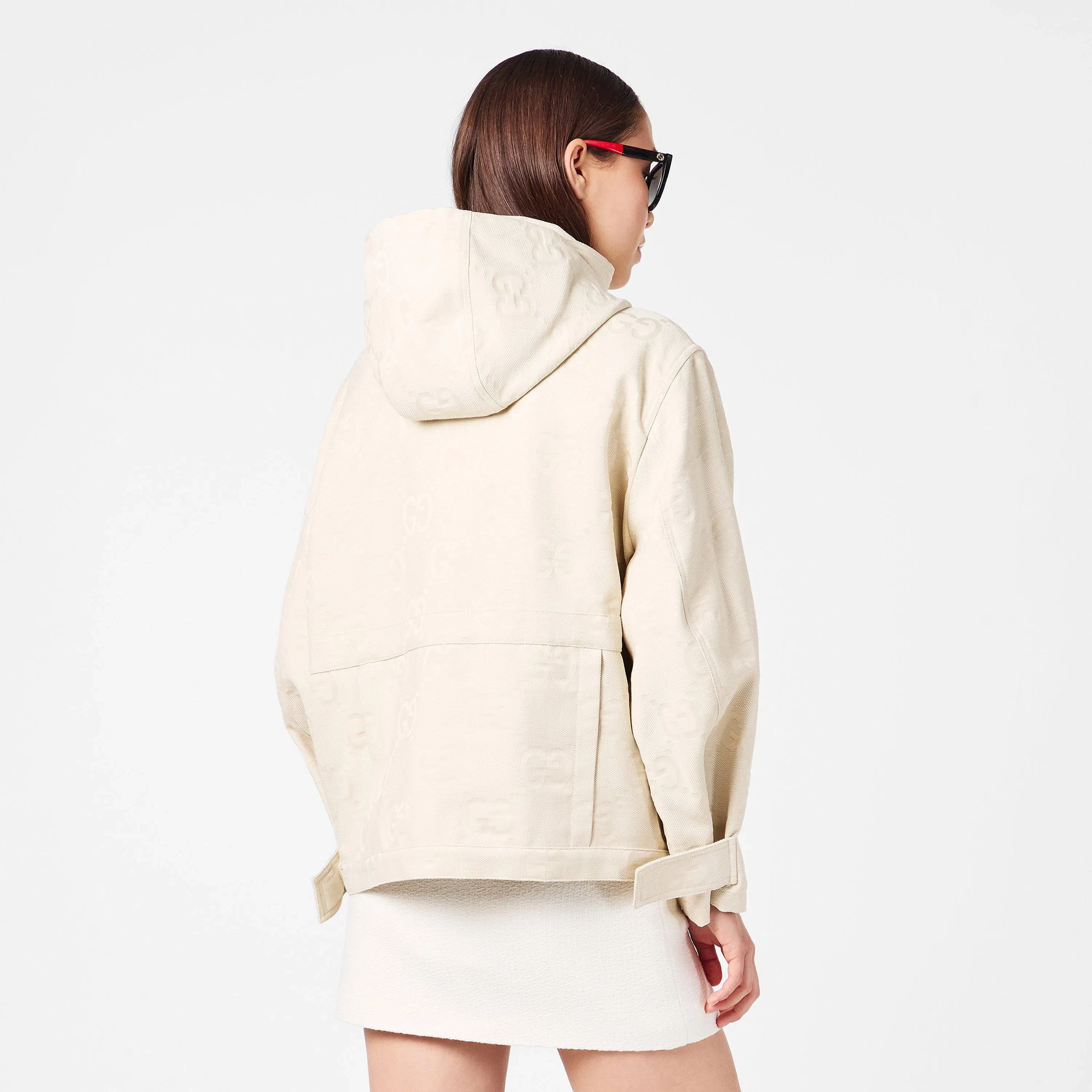 Jumbo GG Canvas Cotton Long Sleeve Mid-Length Hooded Rain Anorak