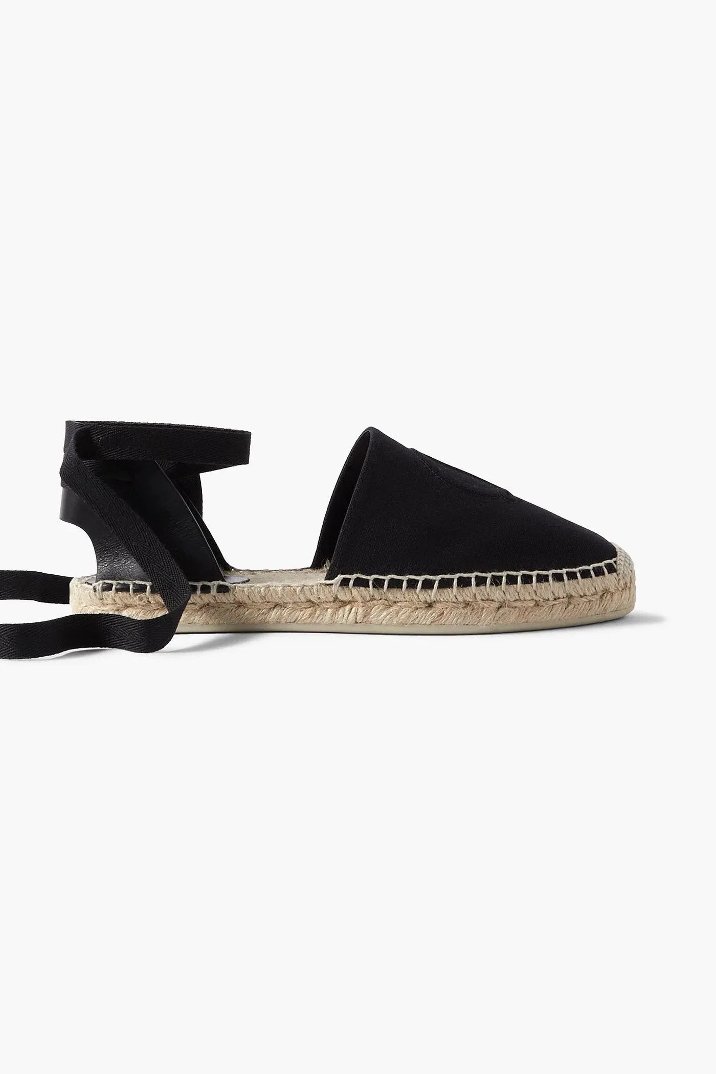 Christian Louboutin Nanou Lace Tie-Detailed Grosgrain-Trimmed Leather And Canvas Espadrilles Black Women's