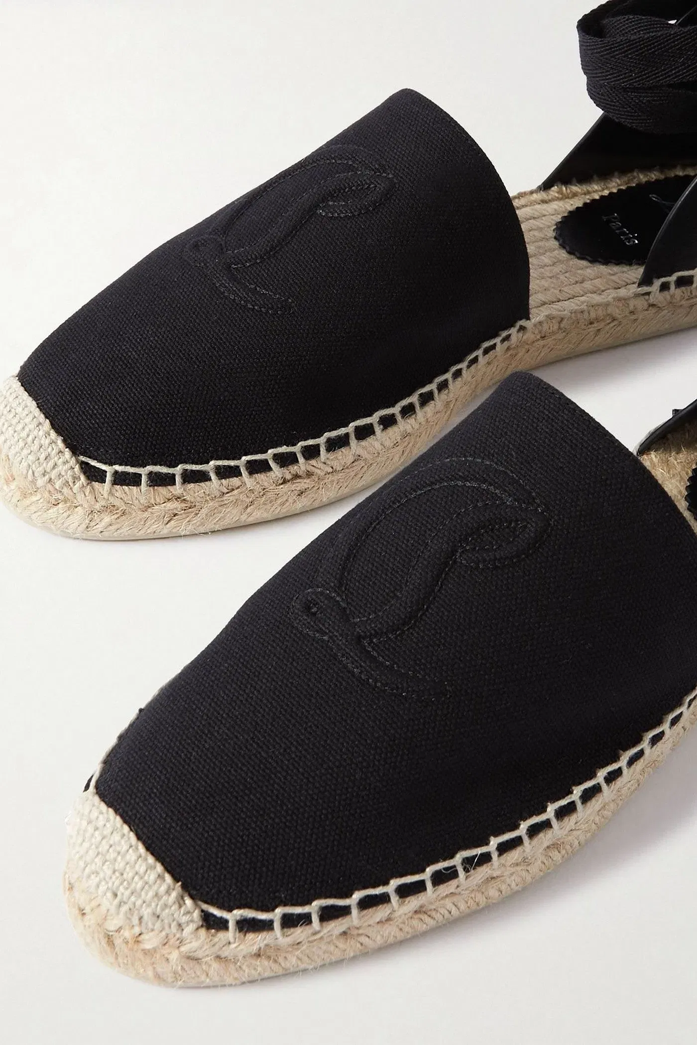 Christian Louboutin Nanou Lace Tie-Detailed Grosgrain-Trimmed Leather And Canvas Espadrilles Black Women's