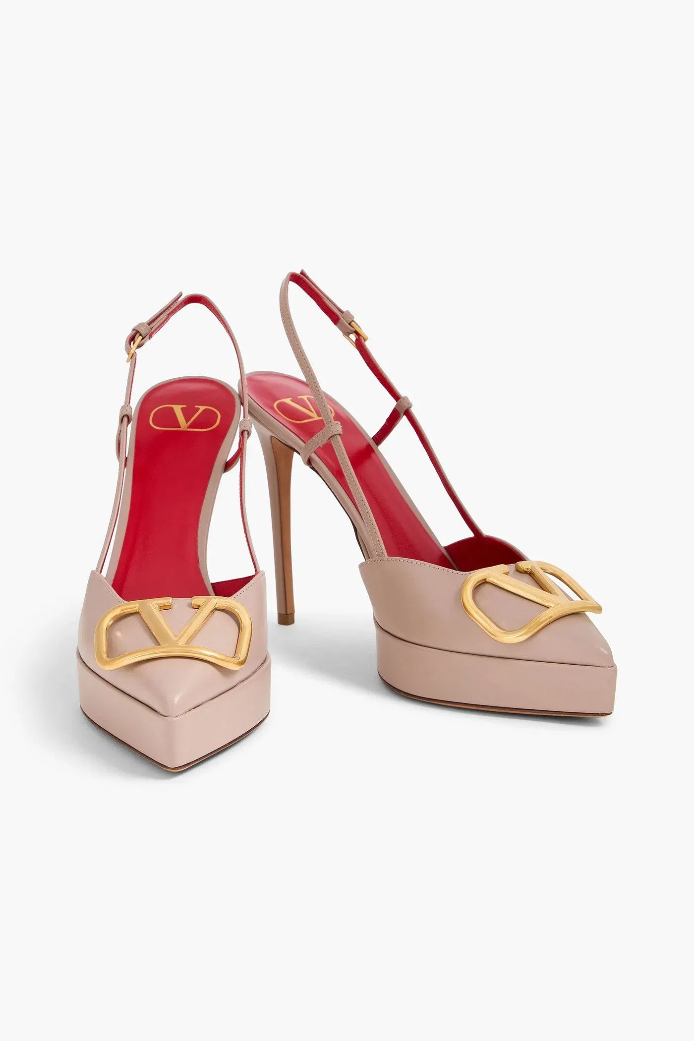 Valentino Garavani Vlogo Leather Platform Slingback Pumps Neutral Women's
