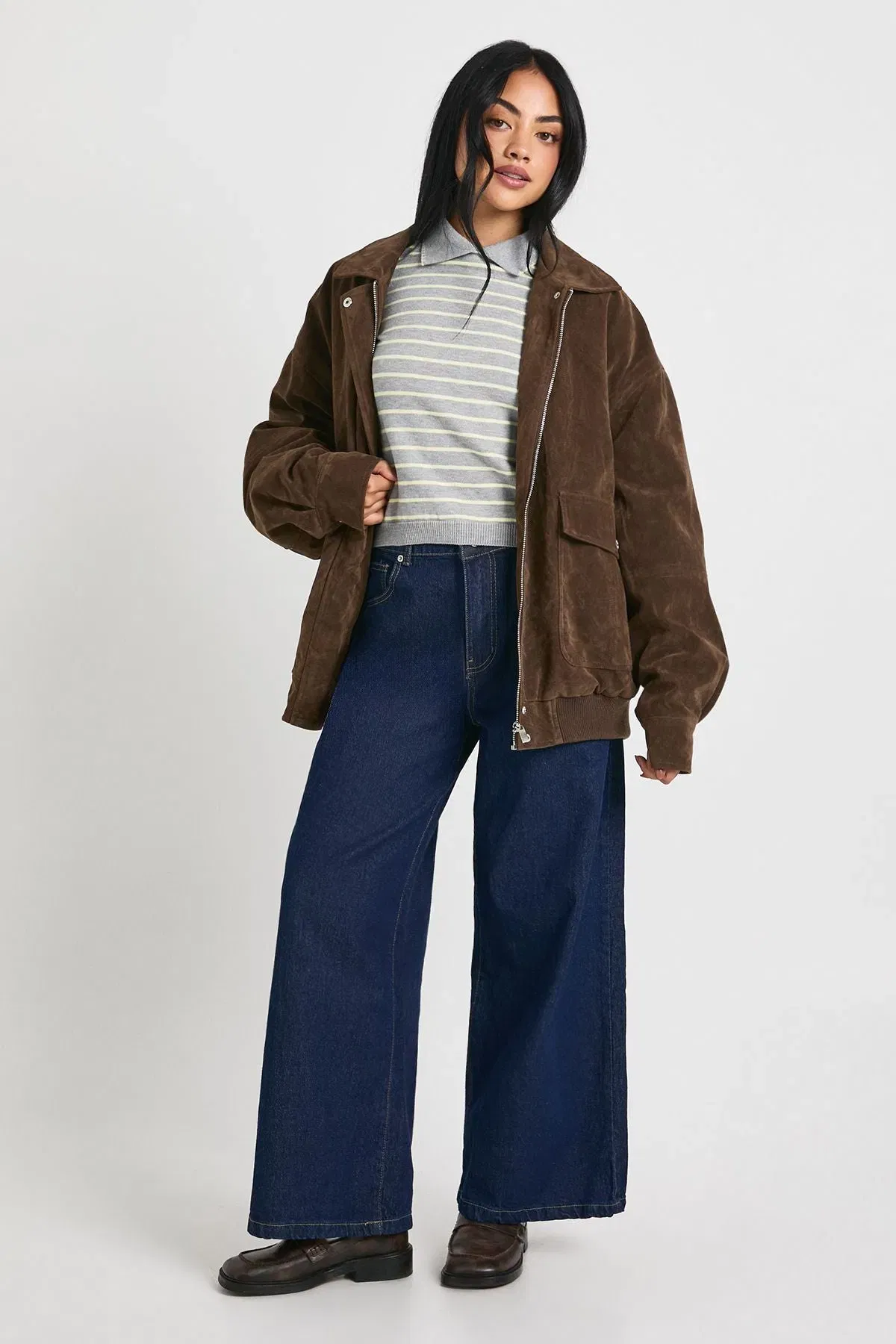Scallop Edge Collar Stripe Knitted Top