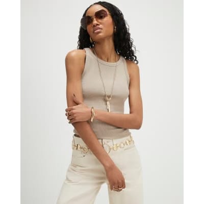 Beige Rib Cami Top