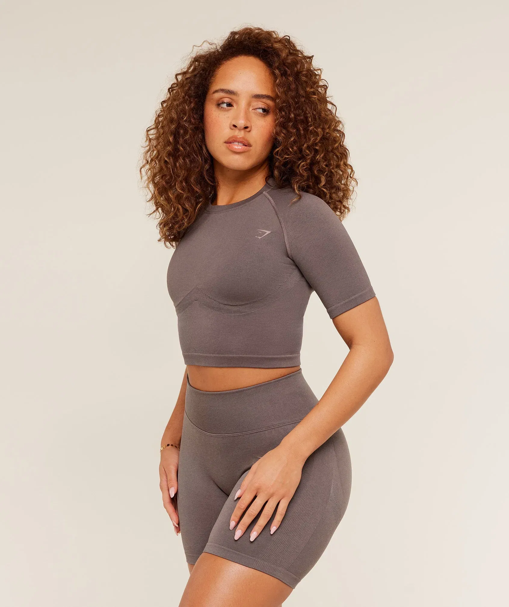 Gymshark Lift Seamless Short Sleeve Top - Cool Brown
