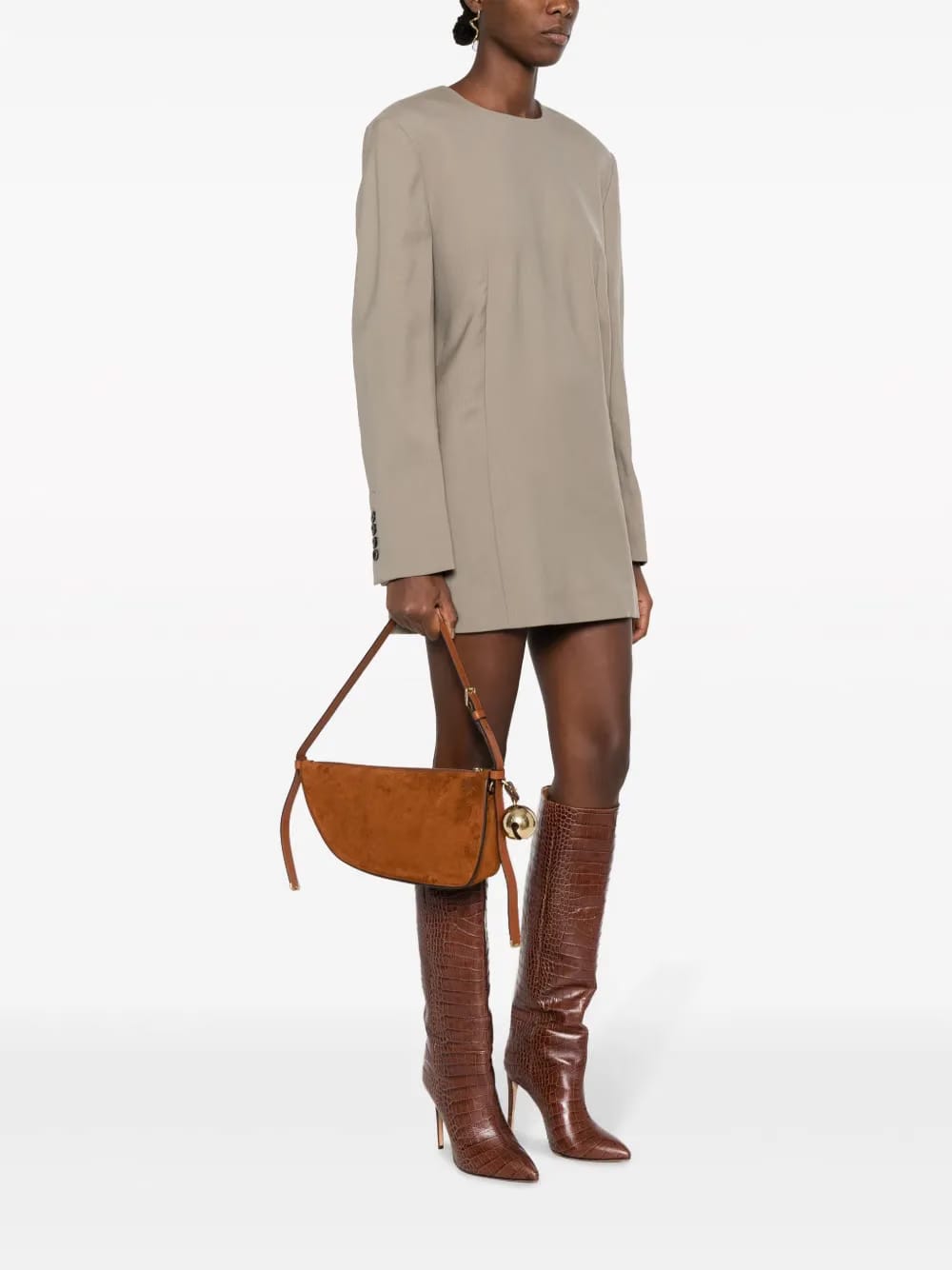 Shield Sling suede shoulder bag