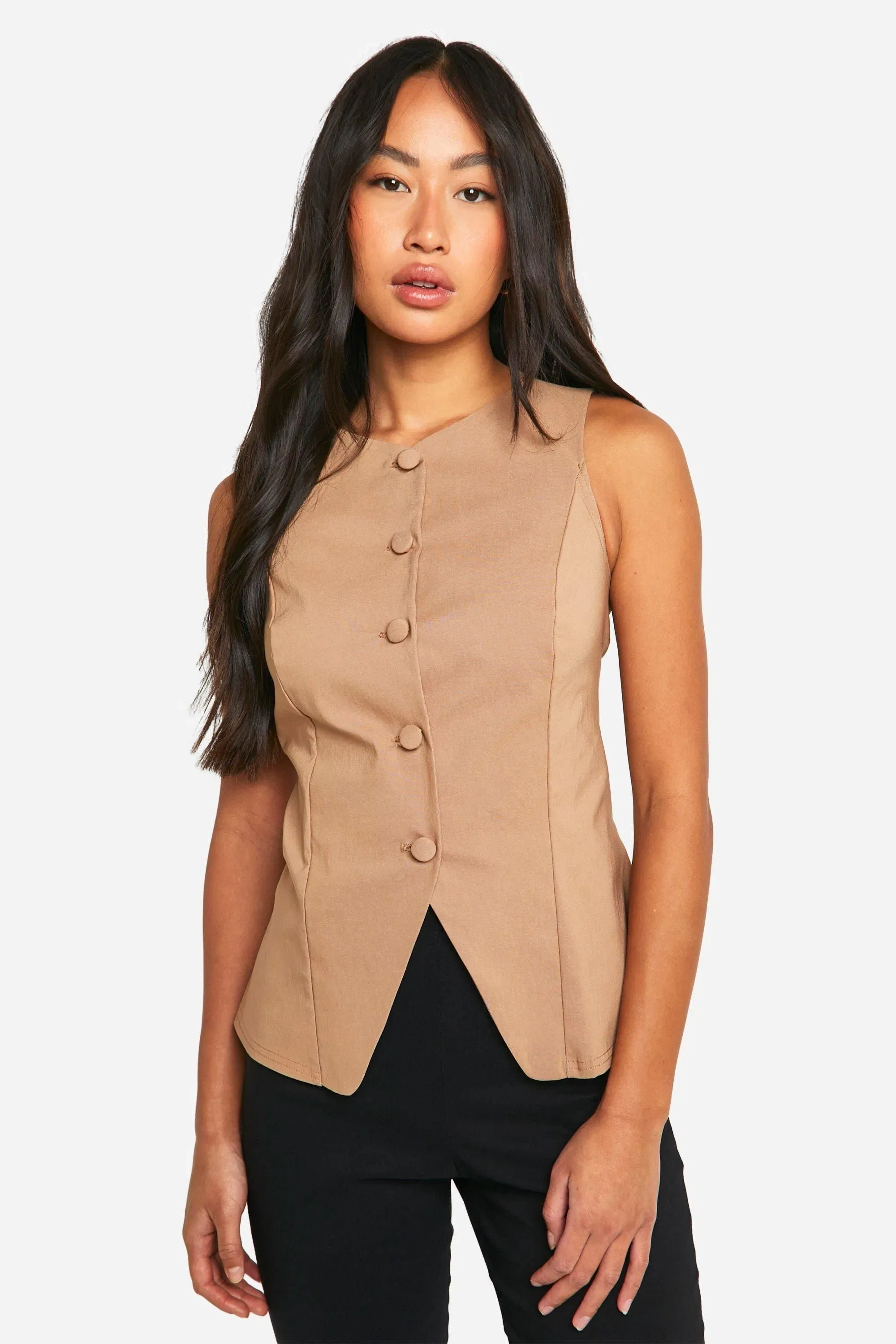 Self Fabric Button Front Waistcoat