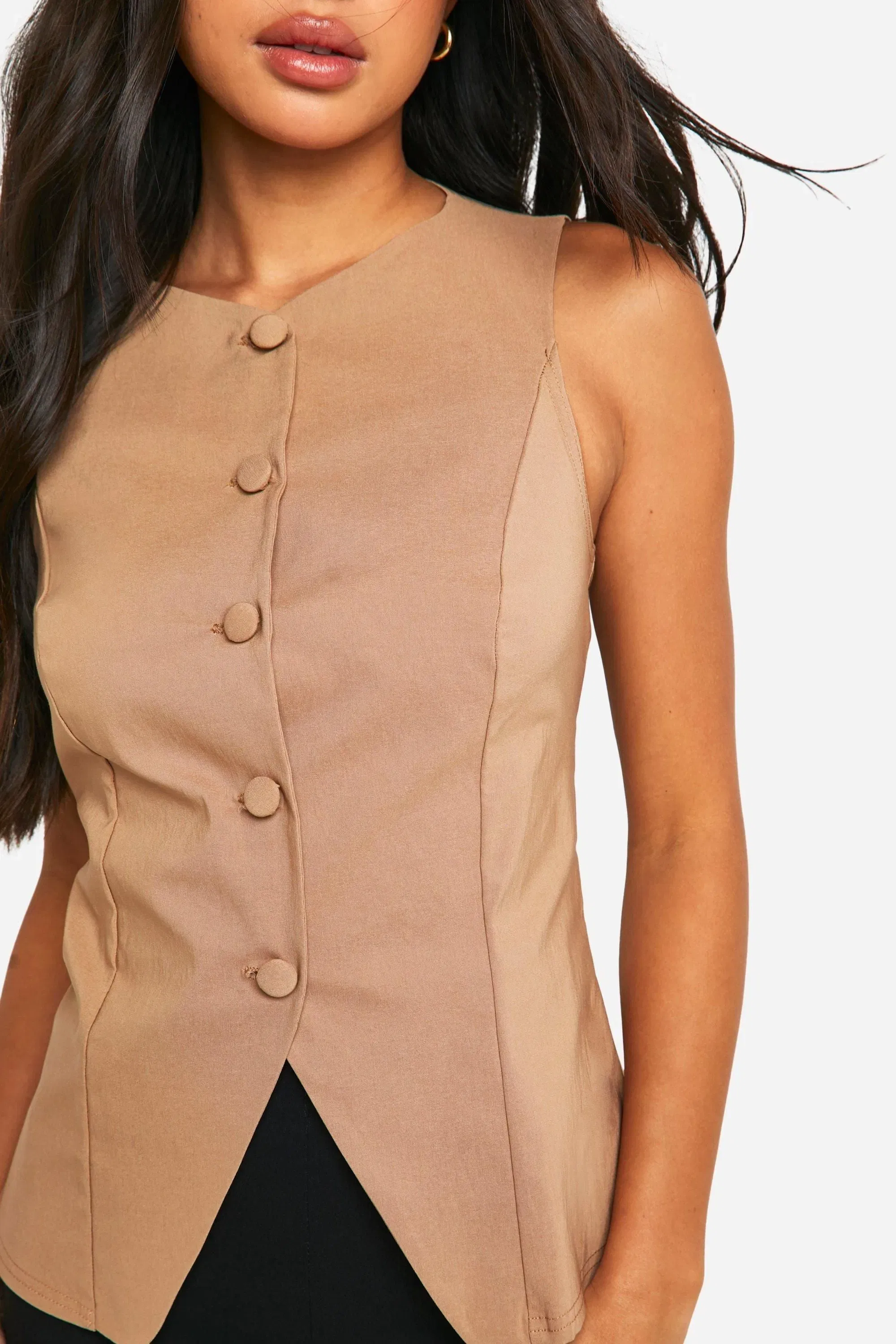 Self Fabric Button Front Waistcoat