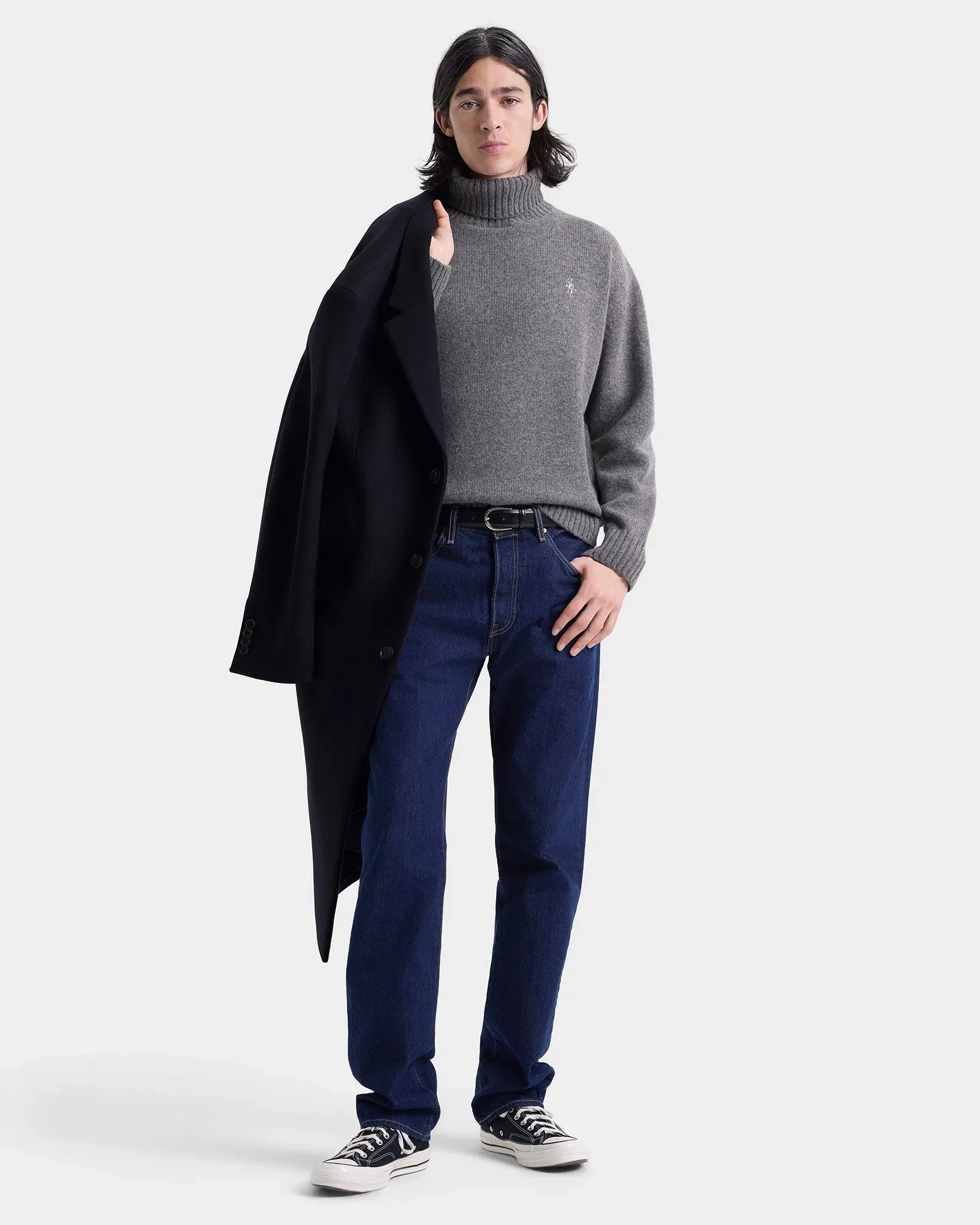 SRC Wool Turtleneck - Light Grey/Navy