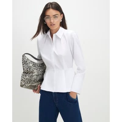 White Long Sleeve Peplum Shirt