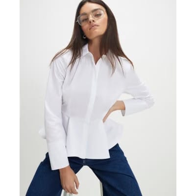 White Long Sleeve Peplum Shirt