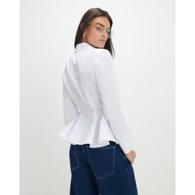 White Long Sleeve Peplum Shirt