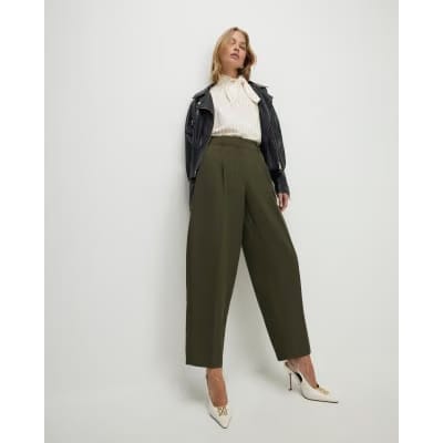 Green Draped Barrel Leg Trousers