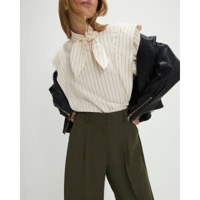 Green Draped Barrel Leg Trousers