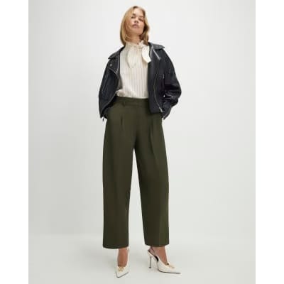 Green Draped Barrel Leg Trousers