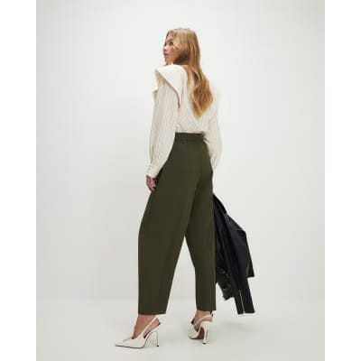 Green Draped Barrel Leg Trousers