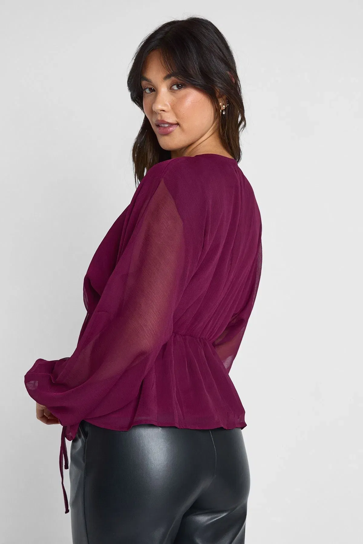 Chiffon Tie Front Volume Blouse