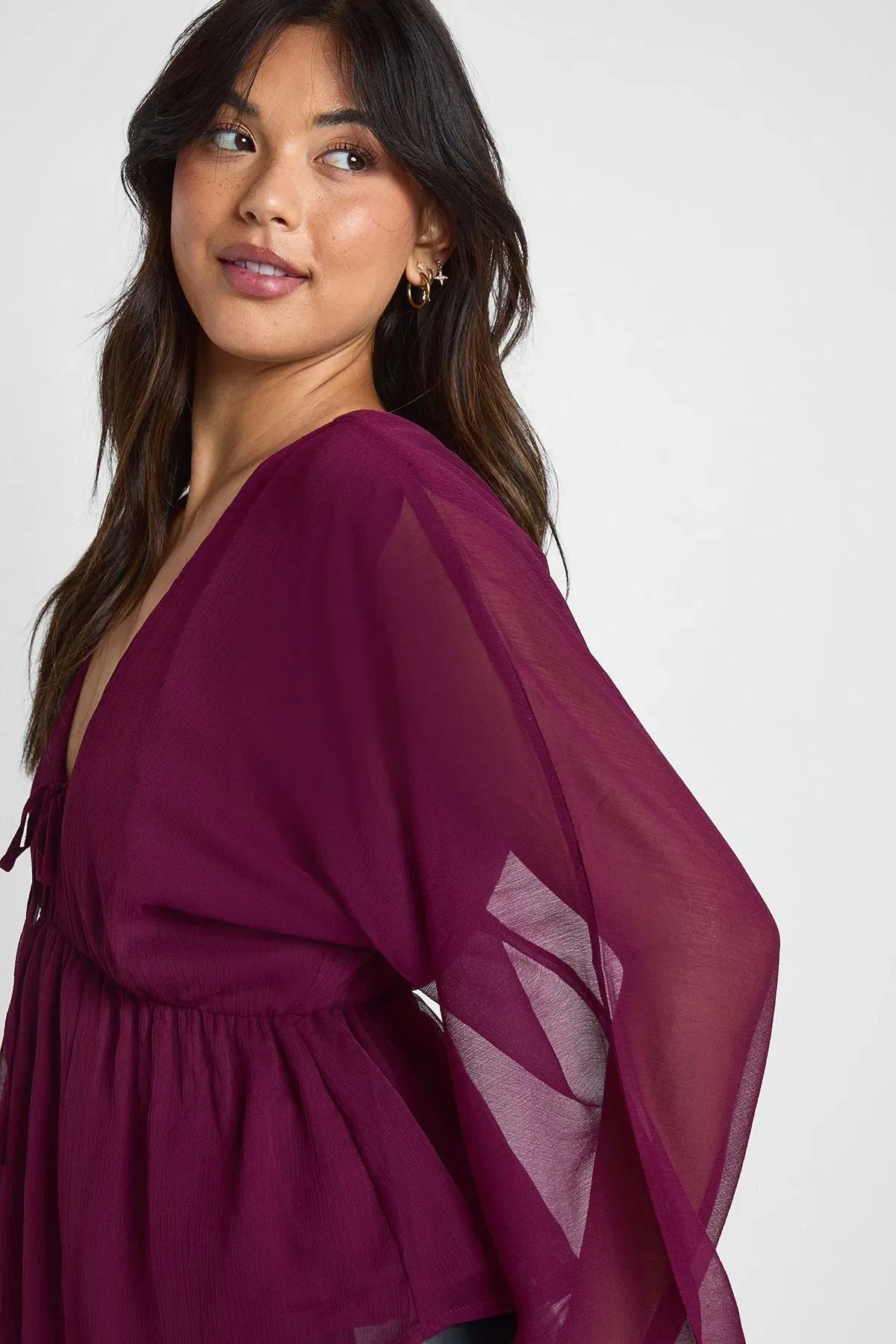 Chiffon Tie Front Volume Blouse
