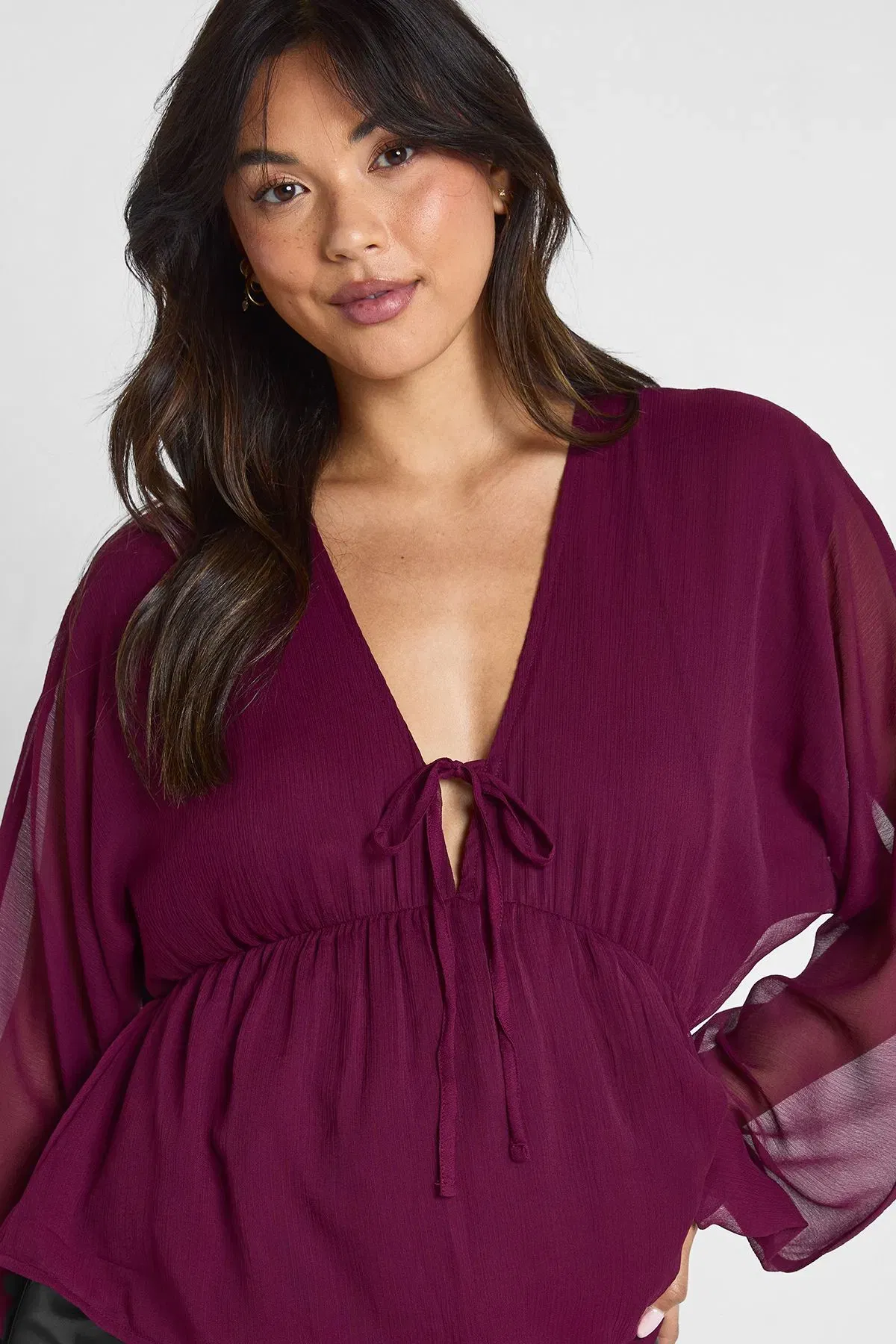 Chiffon Tie Front Volume Blouse