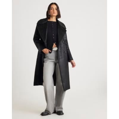 Black Long Sleeve Popper Through Ribbed Top