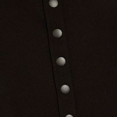 Black Long Sleeve Popper Through Ribbed Top