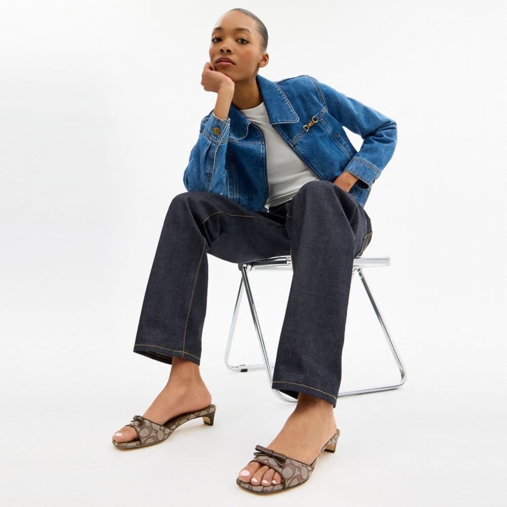 Bow Kitten Heel Sandal In Signature Jacquard