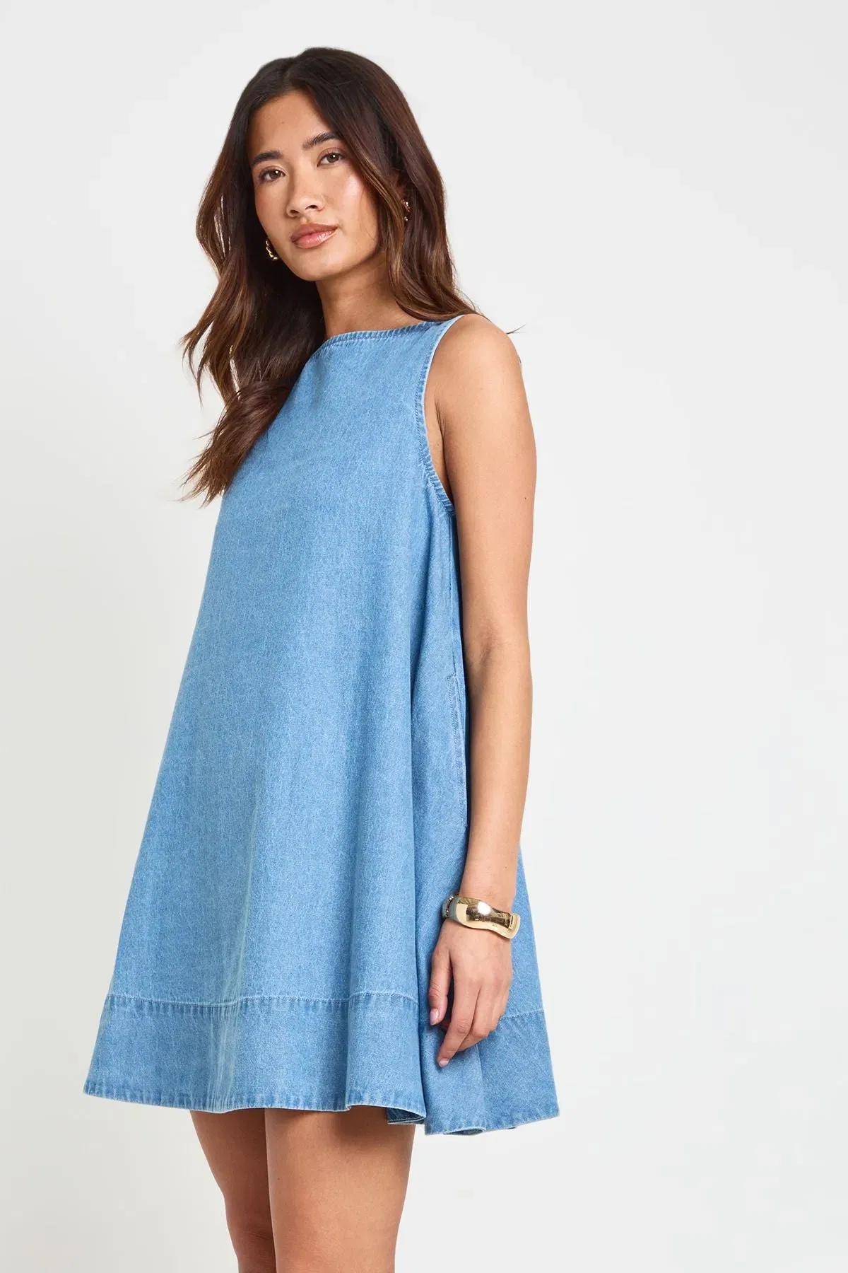 Chambray Racer Swing Dress