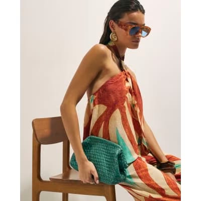 Brown Swirl Print Halter Neck Top