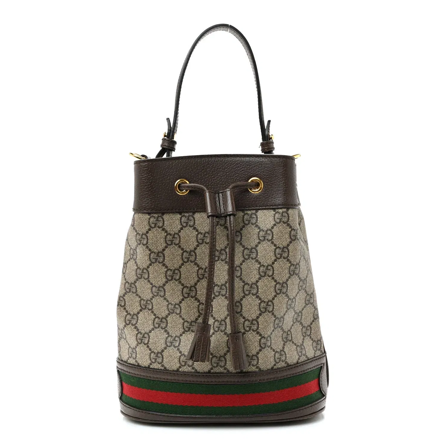 GG Supreme Monogram Web Small Ophidia Bucket Bag Brown