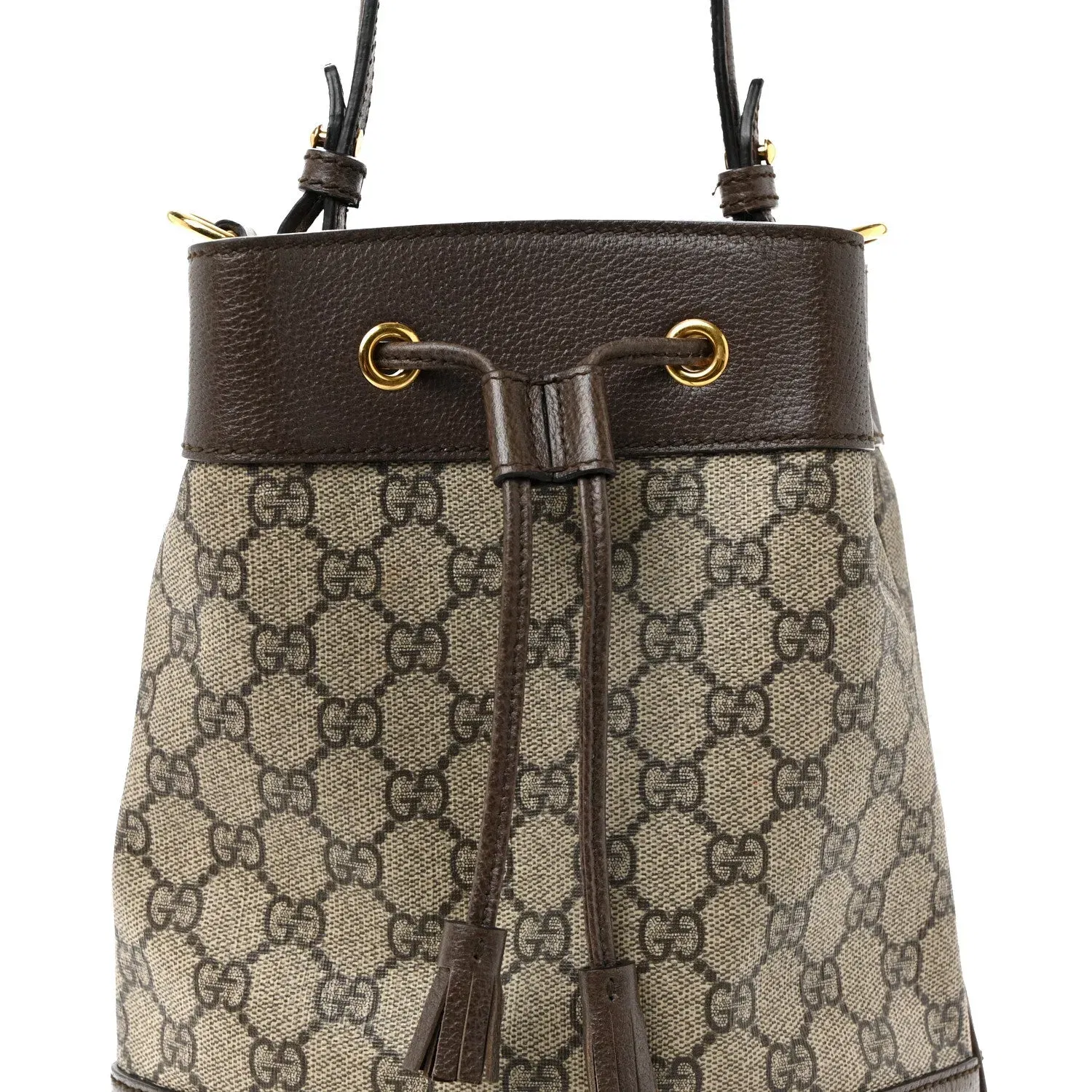 GG Supreme Monogram Web Small Ophidia Bucket Bag Brown
