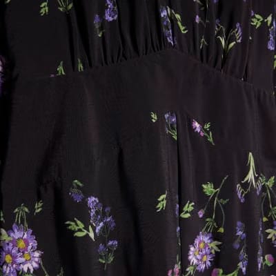 Black Floral Shaped Waist Mini Dress