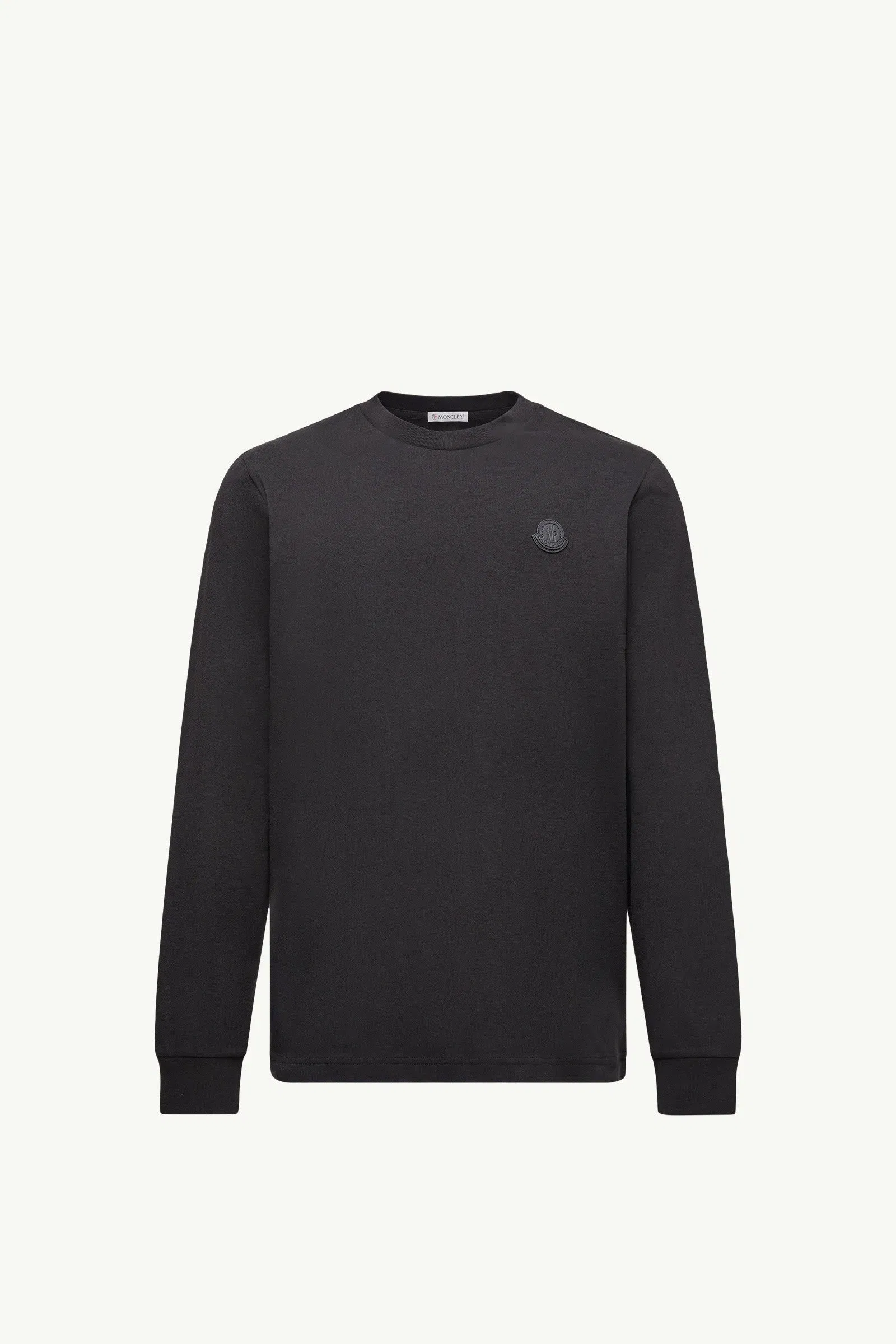 Moncler Leather Logo Long Sleeve Cotton T-Shirt Black Black