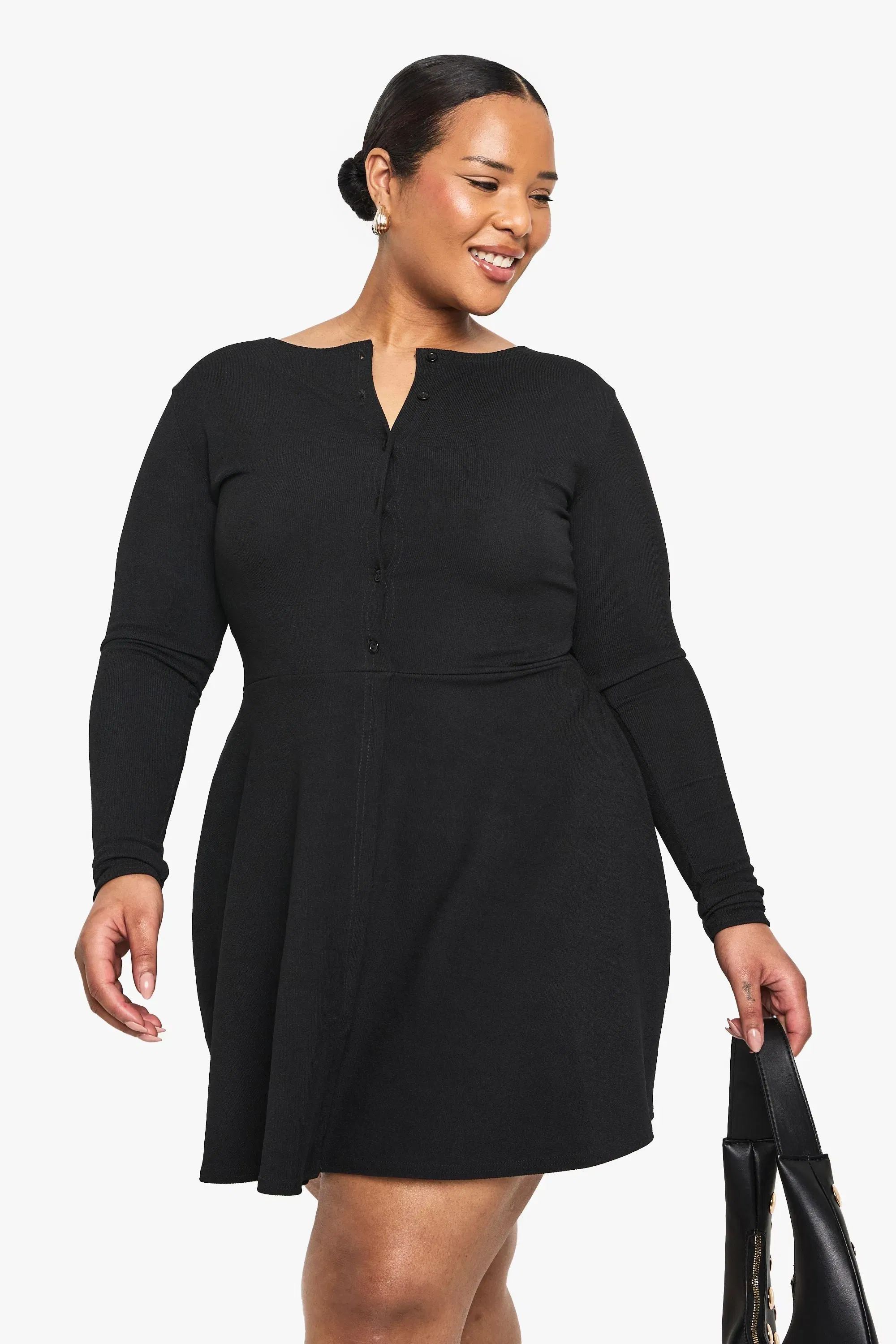 Plus Rib Button Down Mini Skater Dress